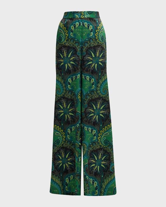 Jade Paisley-Print Straight-Leg Pants